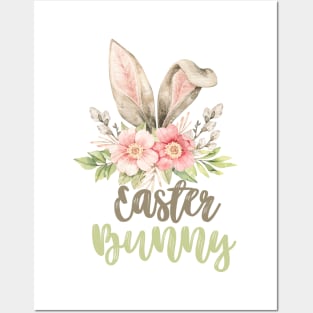 Easter Bunny Ears with Flowers Posters and Art